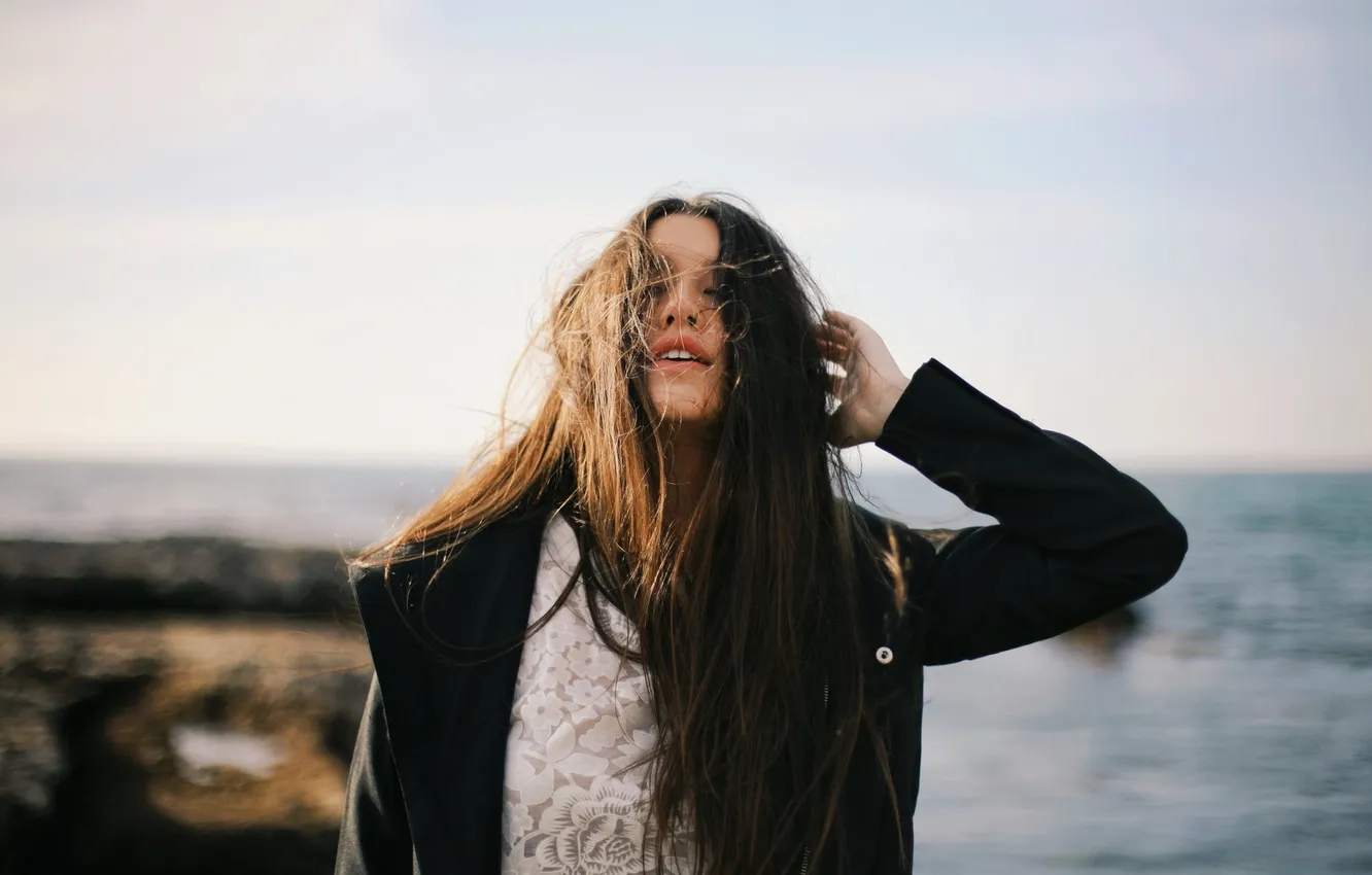 Photo wallpaper girl, hair, brunette