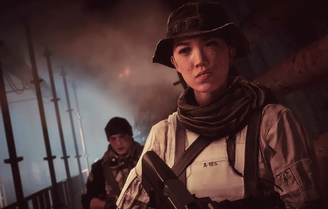 Photo wallpaper battlefield, gun, game, weapon, woman, man, rifle, chinese