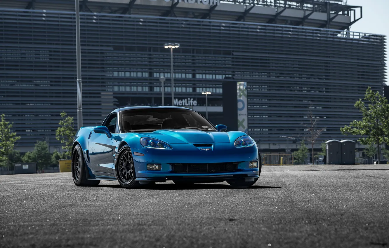 Photo wallpaper Corvette, Chevrolet, ZR1, Blue, Hybrid, Forged, Series, Wheels