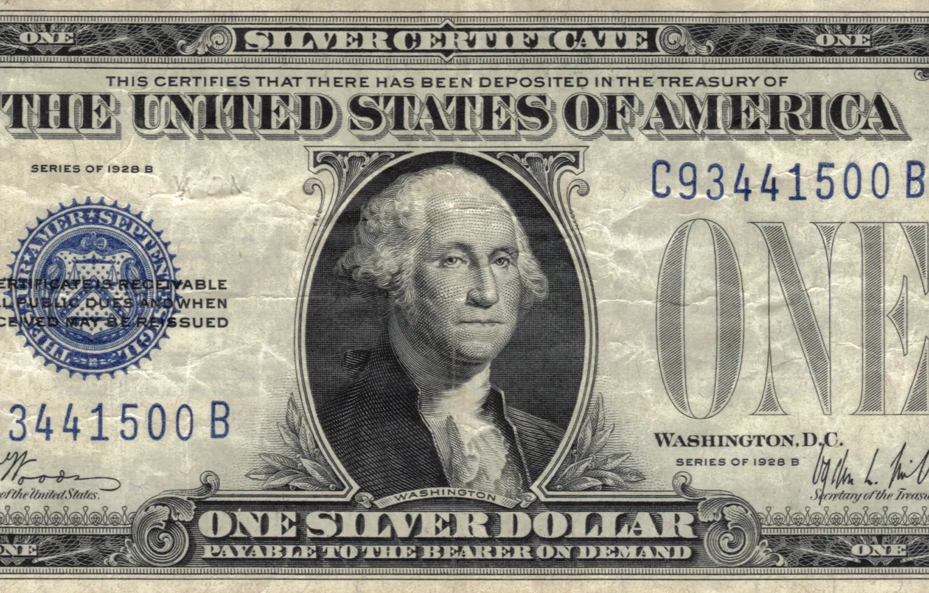 Photo wallpaper silver, blue, Dollar, one, Washington You