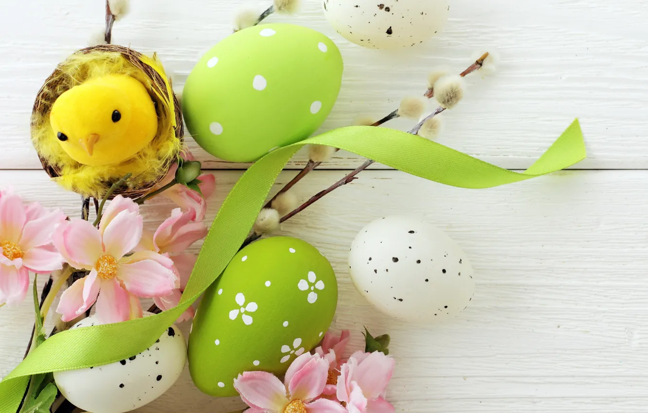 Photo wallpaper flowers, eggs, spring, Easter, Verba, flowers, spring, Easter