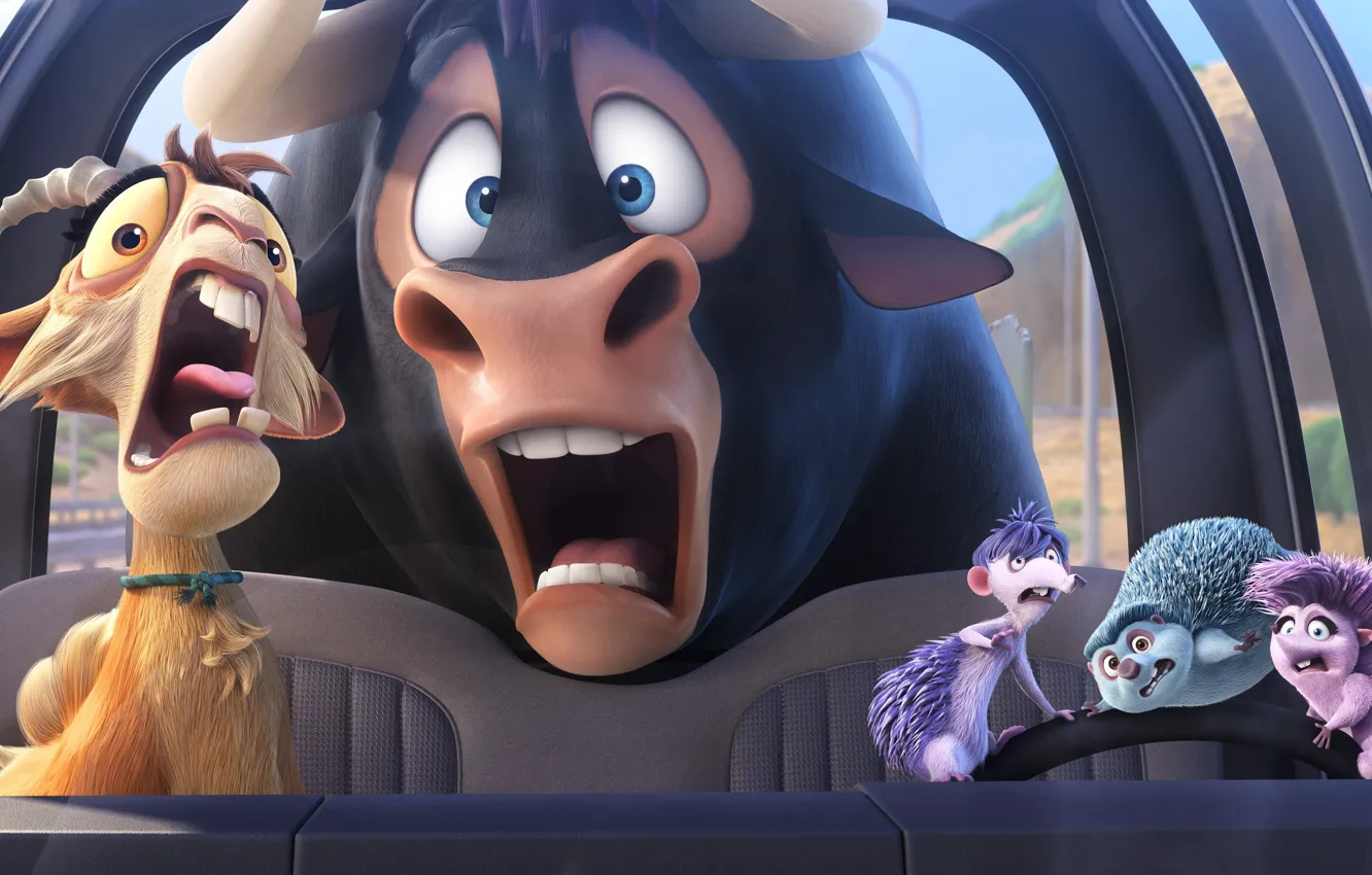 Photo wallpaper bull, animated film, Ferdinand, goat, animated movie, car porcupine