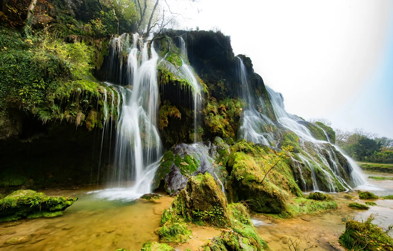 Photo wallpaper greens, stones, France, waterfall, moss, Waterfall Tuffs
