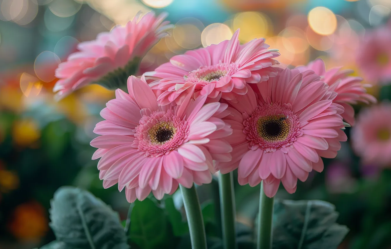 Photo wallpaper flowers, bouquet, pink, gerbera, AI art, neural network