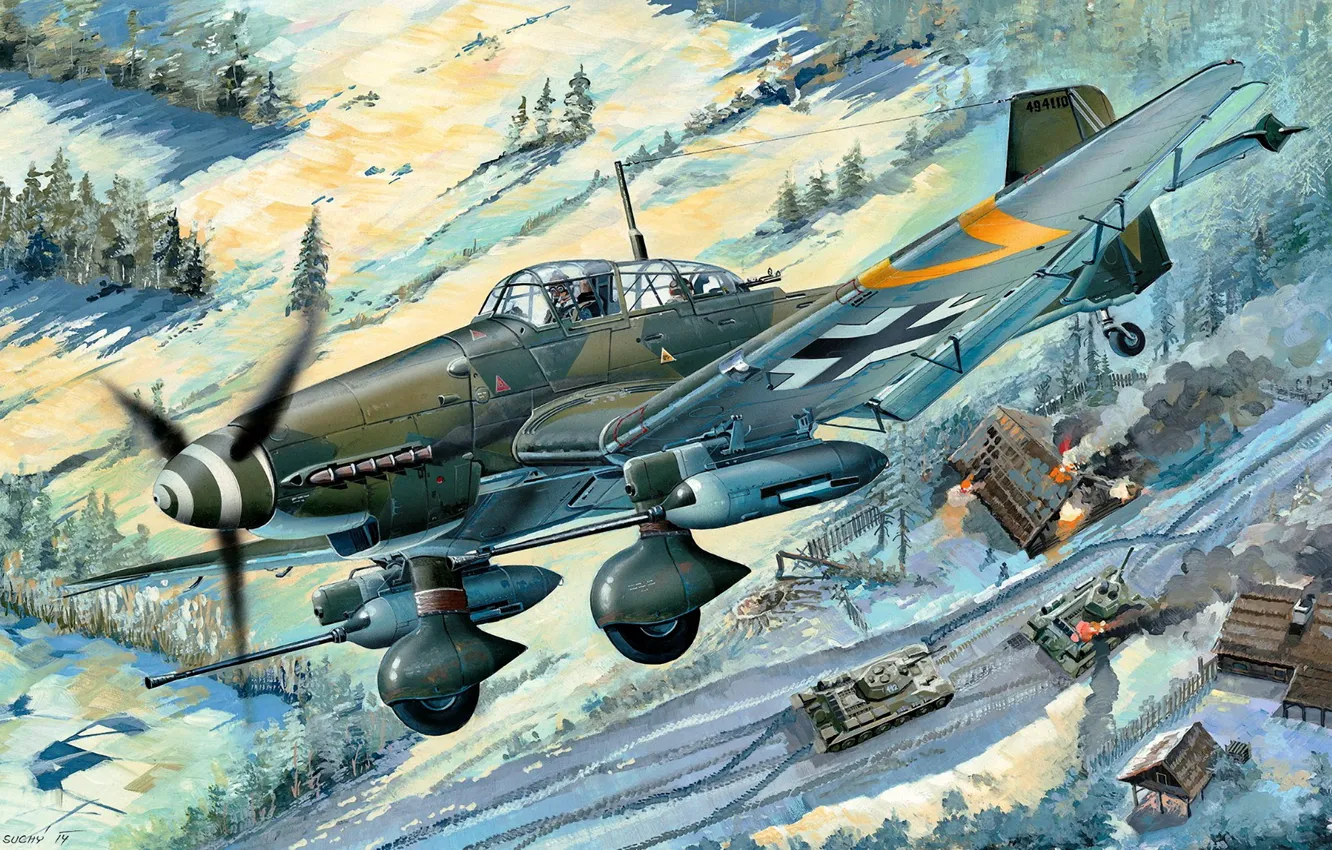 Photo wallpaper Winter, Germany, Tanks, Junkers Ju 87, Cannon bird, Ju.87G-2