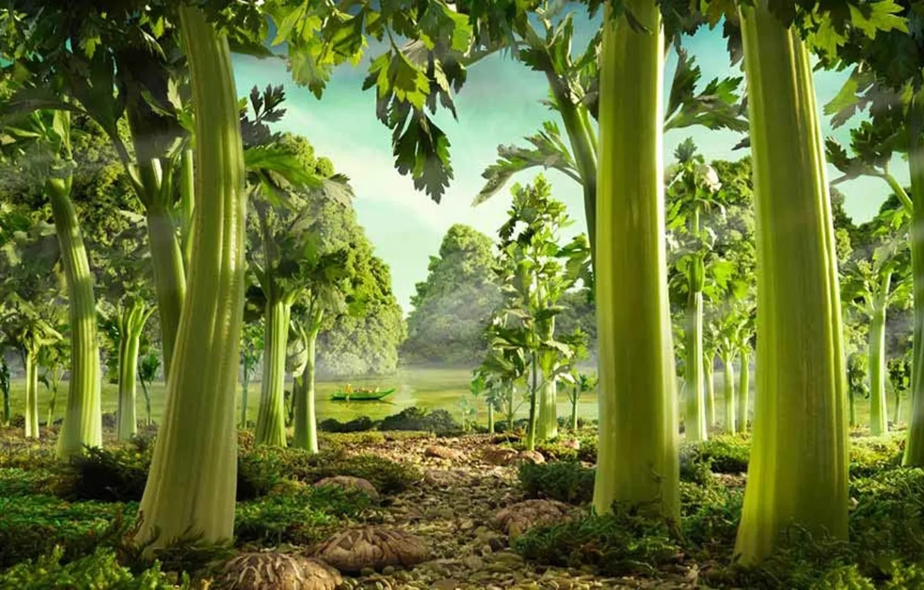 Photo wallpaper greens, grass, trees, river, boat, kratina, Carl Warner