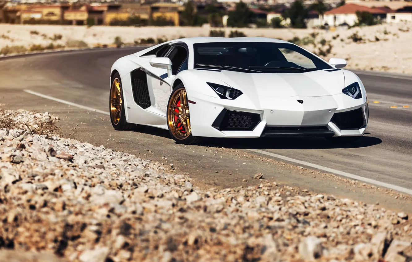 Photo wallpaper Lamborghini, Power, Front, White, LP700-4, Aventador, Road, Supercar
