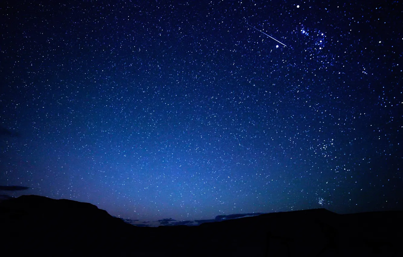 Photo wallpaper the sky, stars, mountains, night, trail, meteor