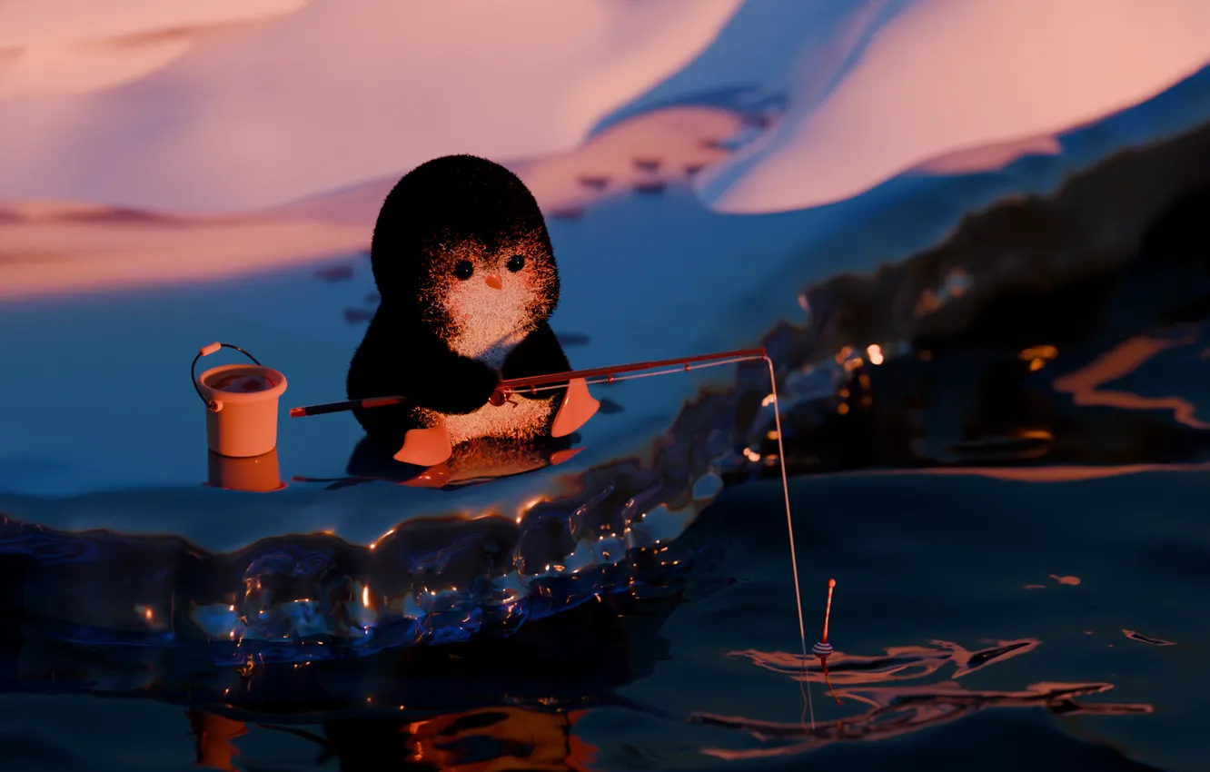 Photo wallpaper animal, bird, cute, penguins, Chicks, cute, blender