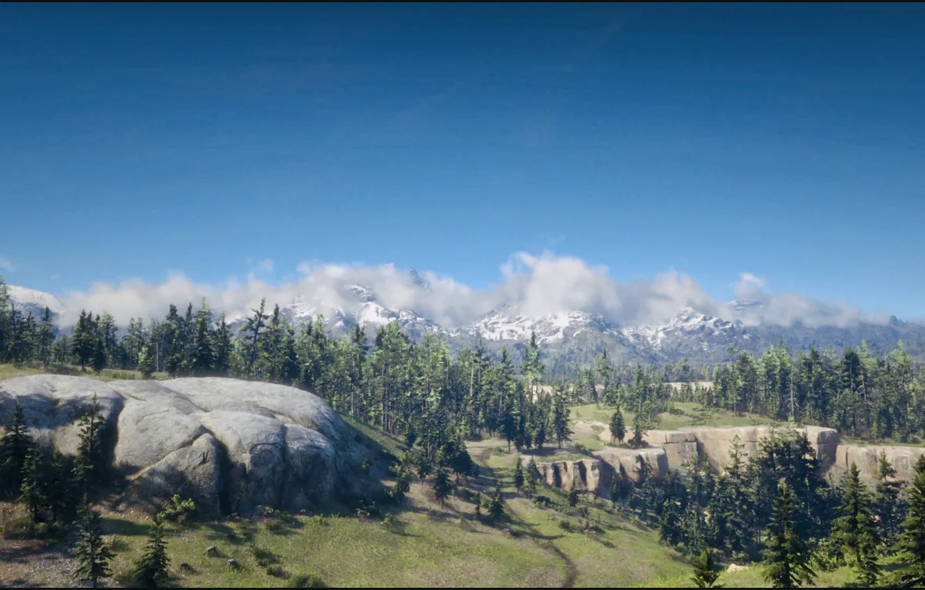 Photo wallpaper HDR, rock, game, sky, landscape, wood, heaven, mountain