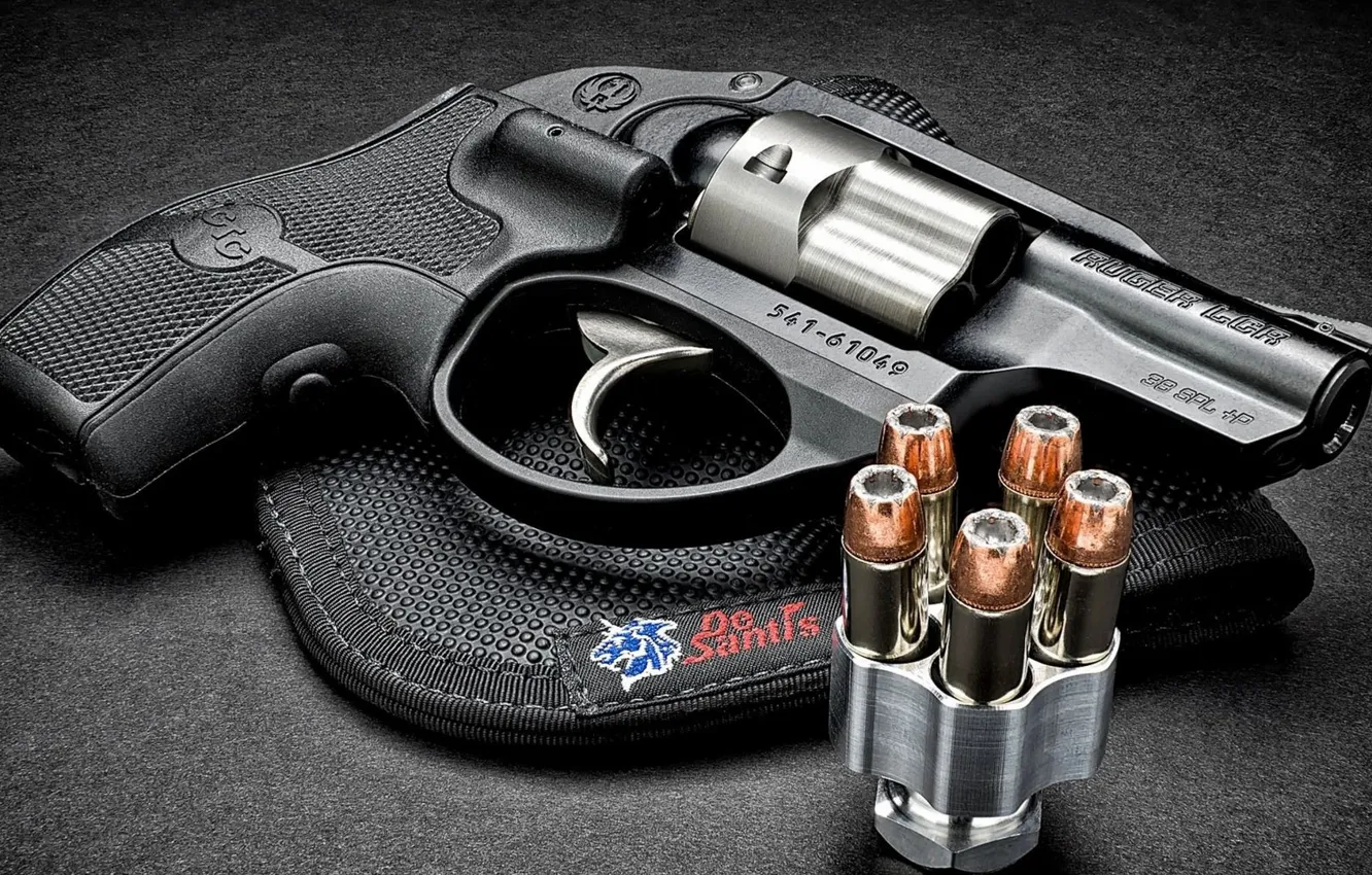 Photo wallpaper metal, bullets, revolver