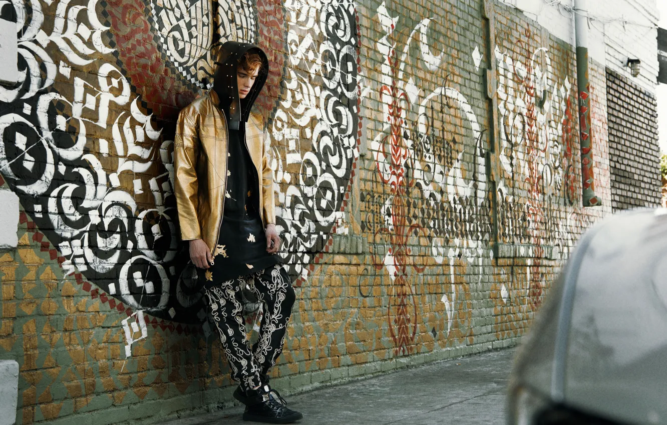 Photo wallpaper wall, graffiti, the young man