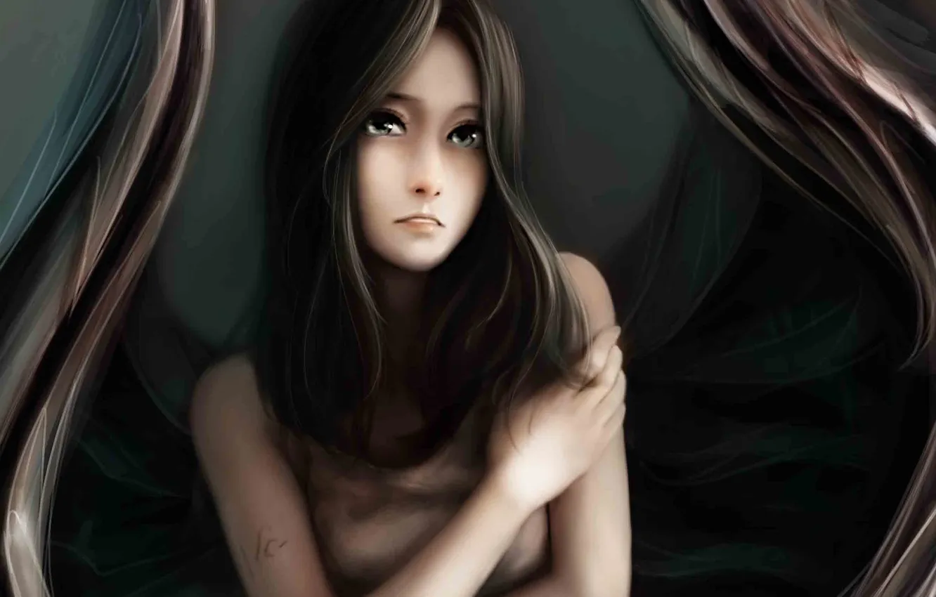 Photo wallpaper girl, face, wings, art