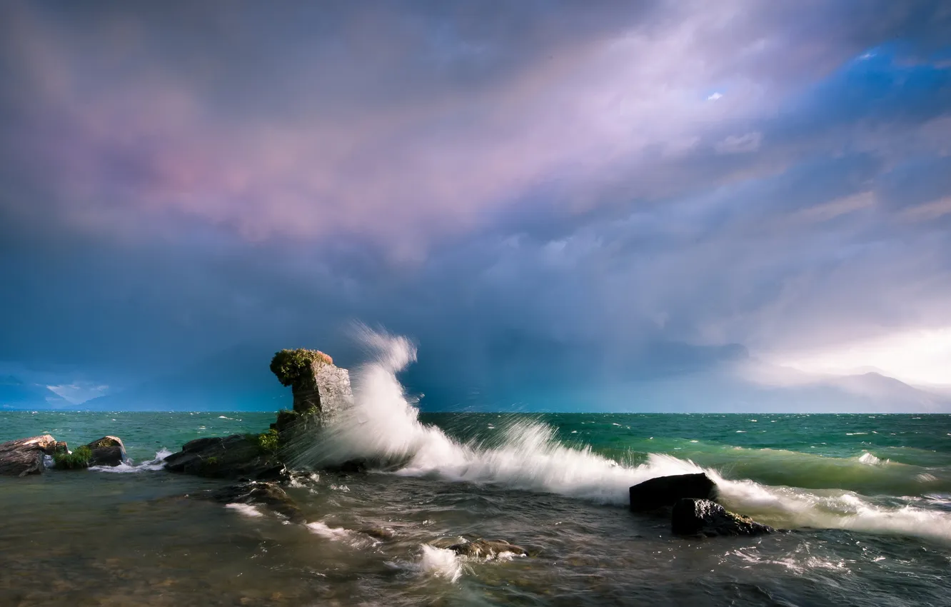 Photo wallpaper sea, wave, landscape