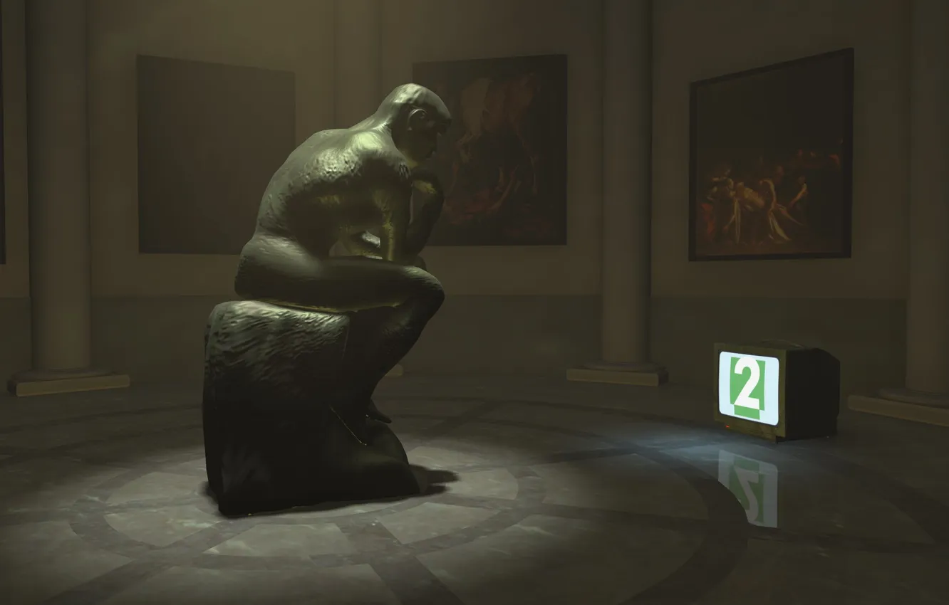 Photo wallpaper sadness, loneliness, TV, sculpture, Museum