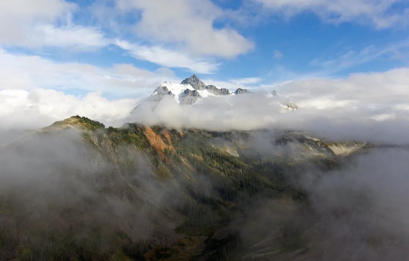 Photo wallpaper clouds, landscape, fog, mountain, landscape, clouds, mountain, snow