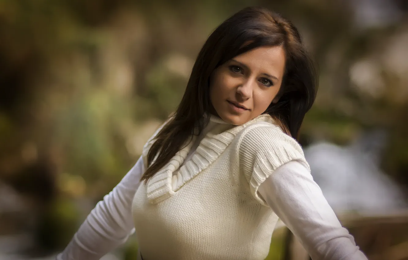 Photo wallpaper look, girl, pose, makeup, girl, brown hair, brown hair, eyes