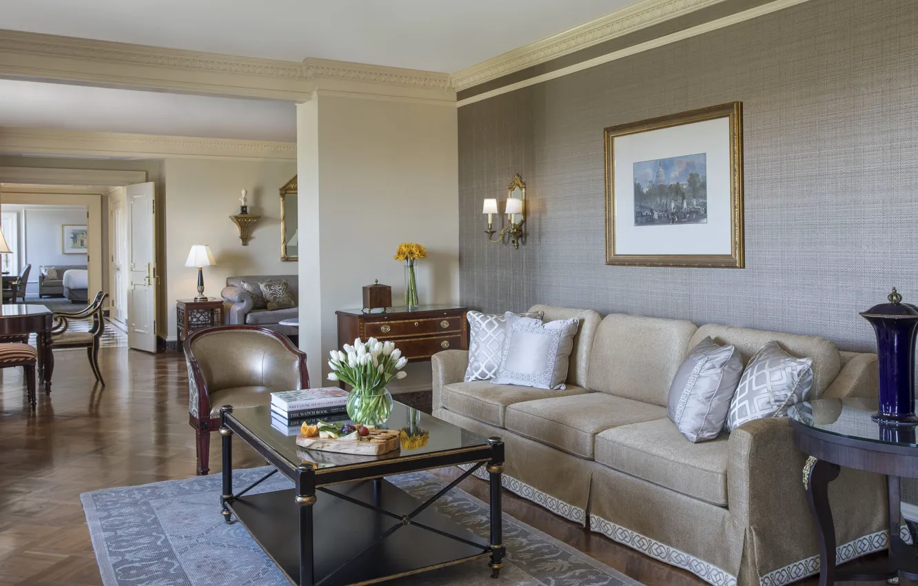 Photo wallpaper interior, living room, luxury apartment