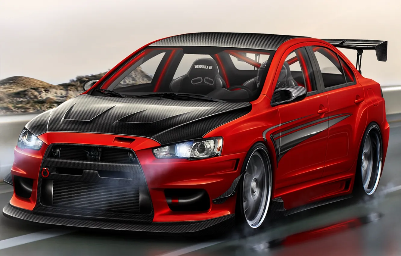 Photo wallpaper red, tuning, Mitsubishi, red, tuning, lancer, evolution, Lancer