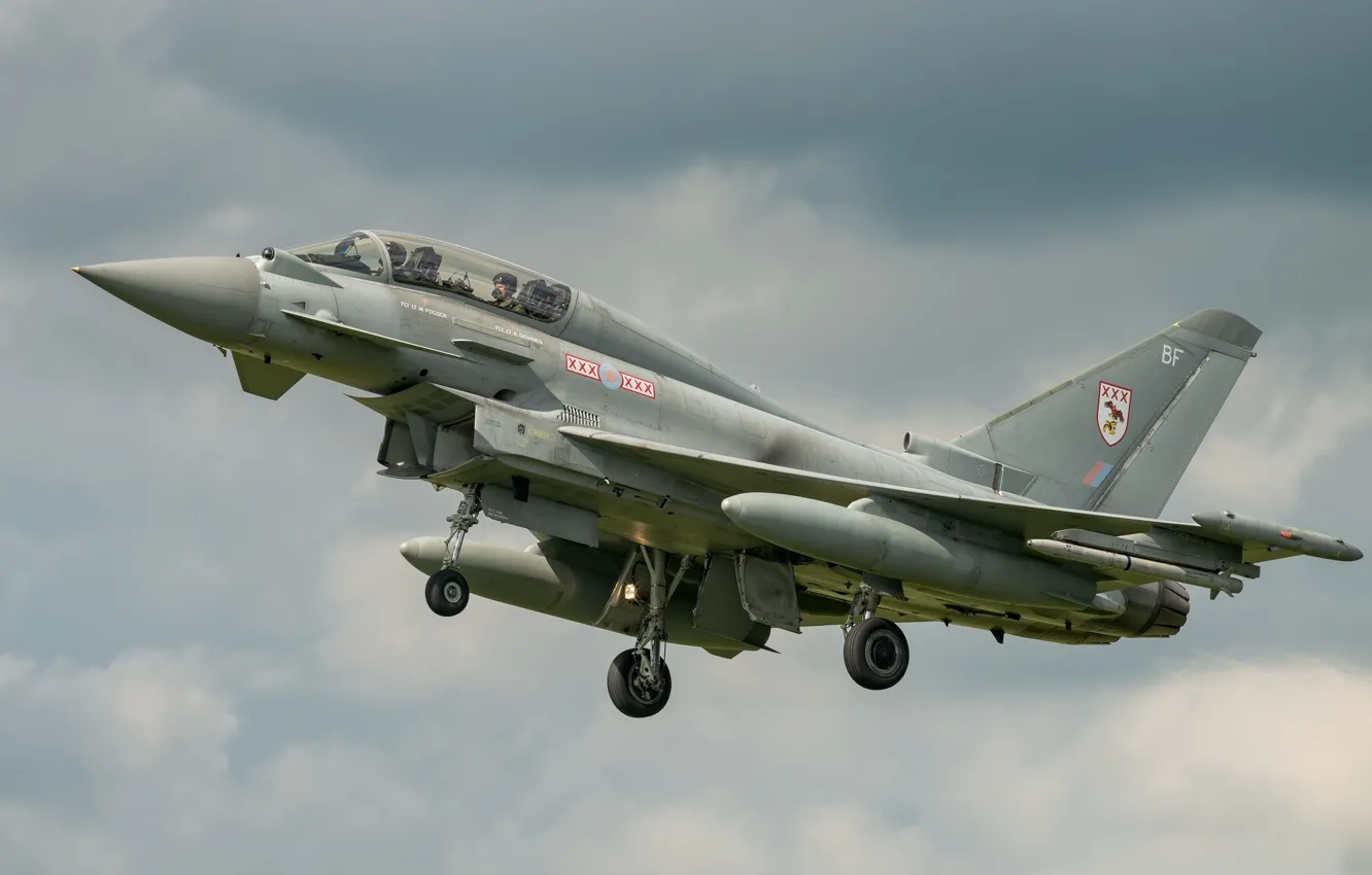 Photo wallpaper flight, flies, the gray sky, Eurofighter Typhoon, combat Samet