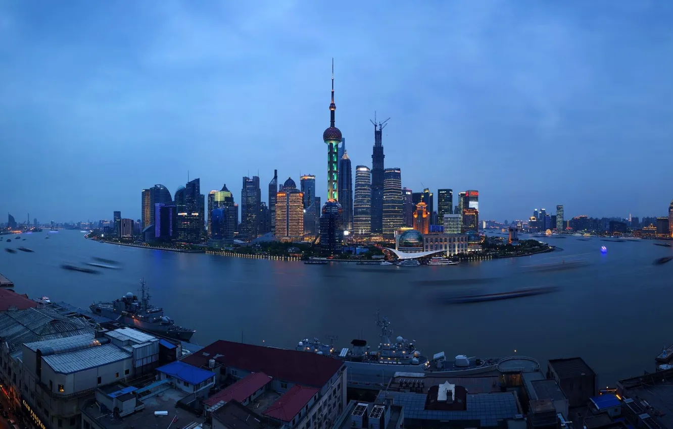 Photo wallpaper China, Asia, Shanghai, Shanghai, megapolis, city lights