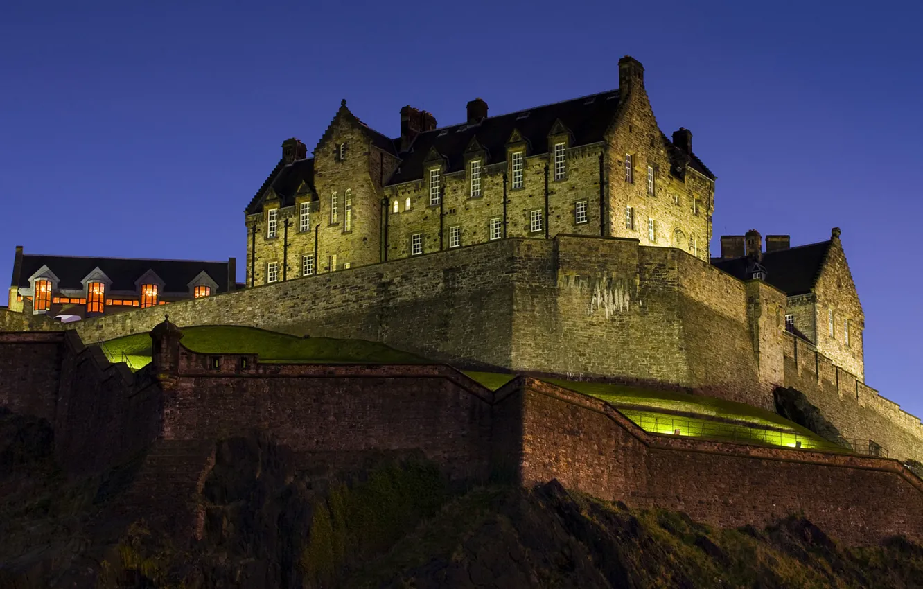 Photo wallpaper night, blue, castle, majestic