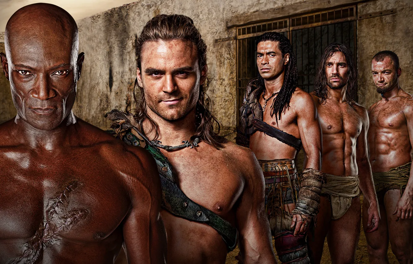Photo wallpaper Spartacus: Gods of the arena, Dustin Clare, Gannicus, Crixus, Gladiator, Oenomaus, Peter Mensah, Barca