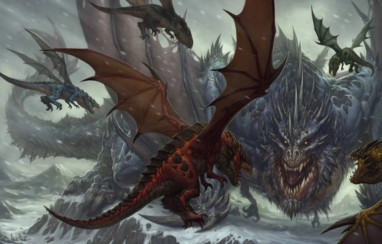 Photo wallpaper dragons, art, World of Warcraft, fantasy, Dawn Of The Aspects