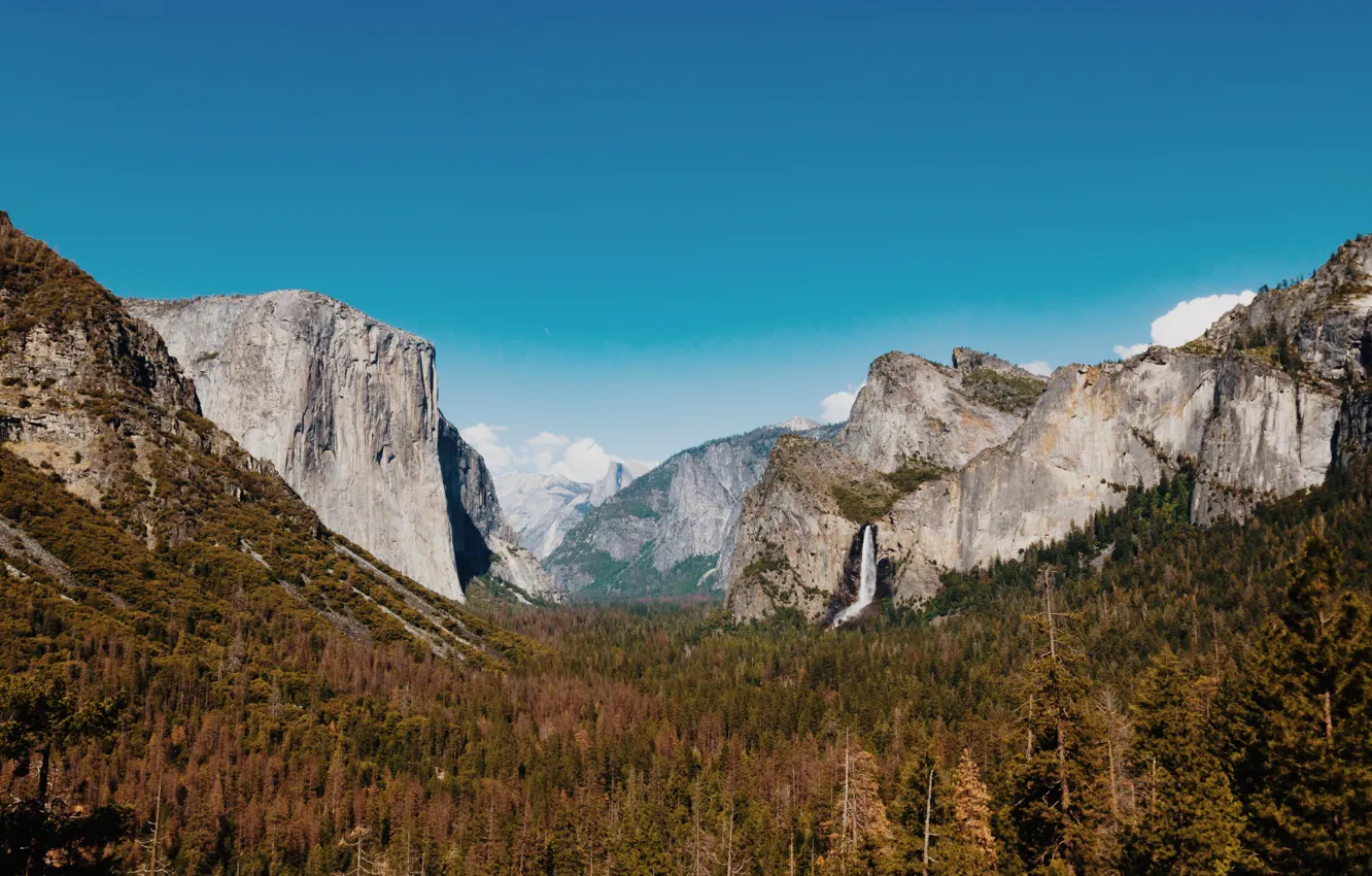 Photo wallpaper autumn, the sky, clouds, trees, mountains, yosemite national park, Yosemite