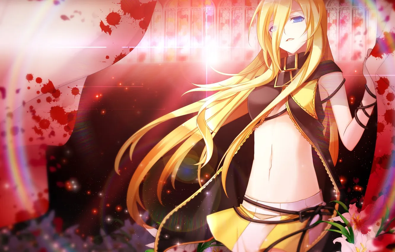 Photo wallpaper girl, drops, flowers, blood, Lily, window, art, fabric