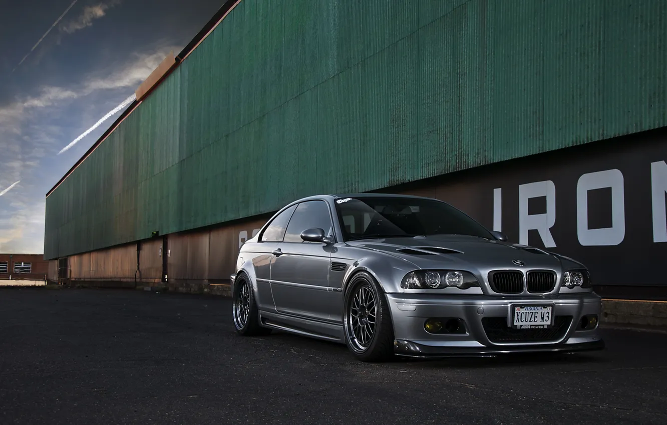 Photo wallpaper the sky, clouds, wall, building, BMW, silver, BMW, window