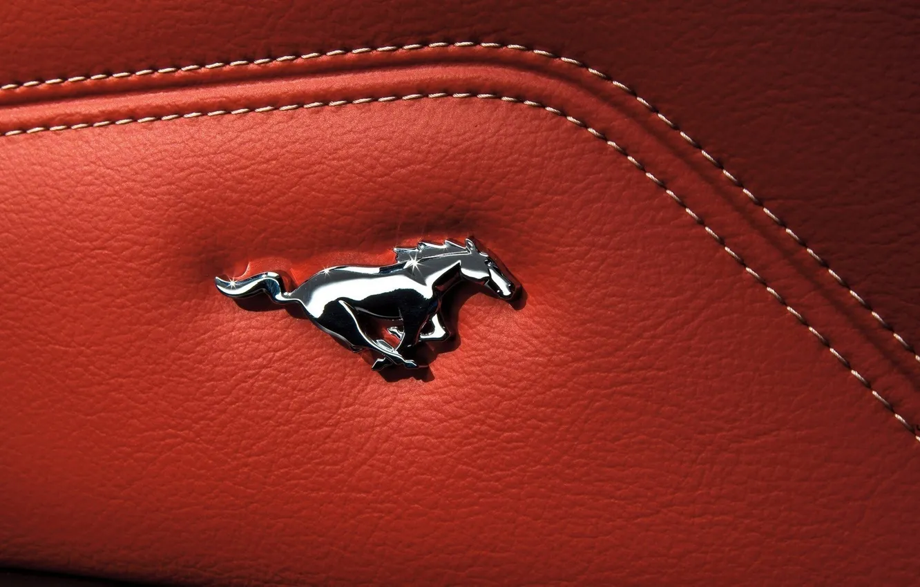 Photo wallpaper Red, leather, Mustang, detail