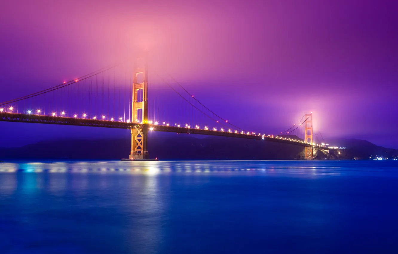 Photo wallpaper bridge, river, the evening, haze, Golden Gate Bridge, San Francisco, USА, Presidio