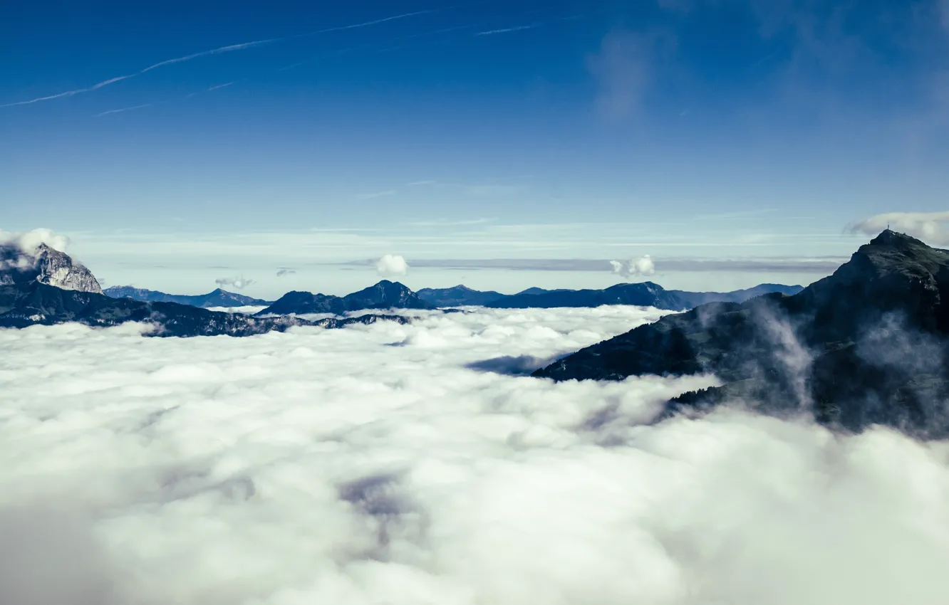 Photo wallpaper skyline, sky, cloud, mountains, clouds, fog, height