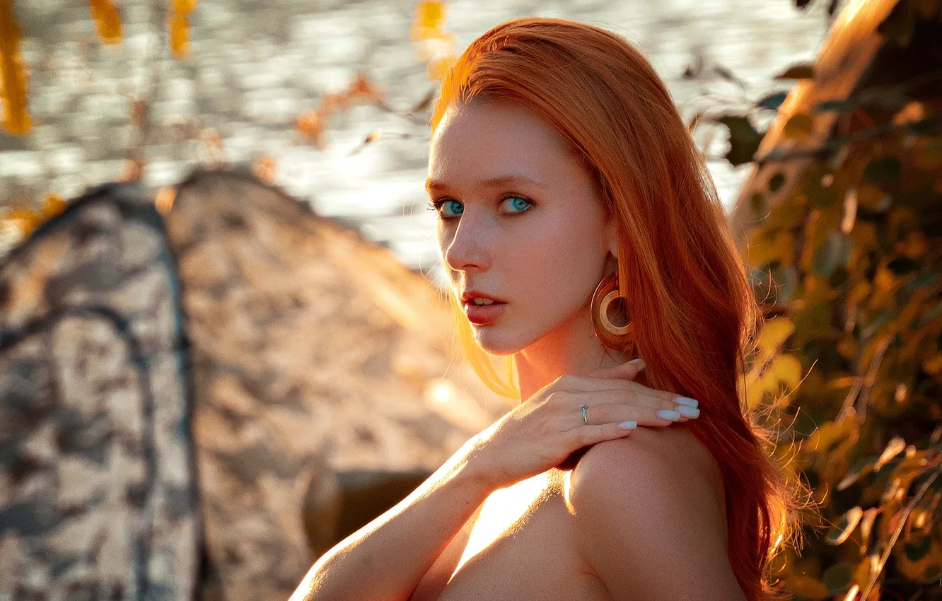 Photo wallpaper girl, nature, blue eyes, model, face, redhead, Ivan Platonov, Elizaveta Kurilko