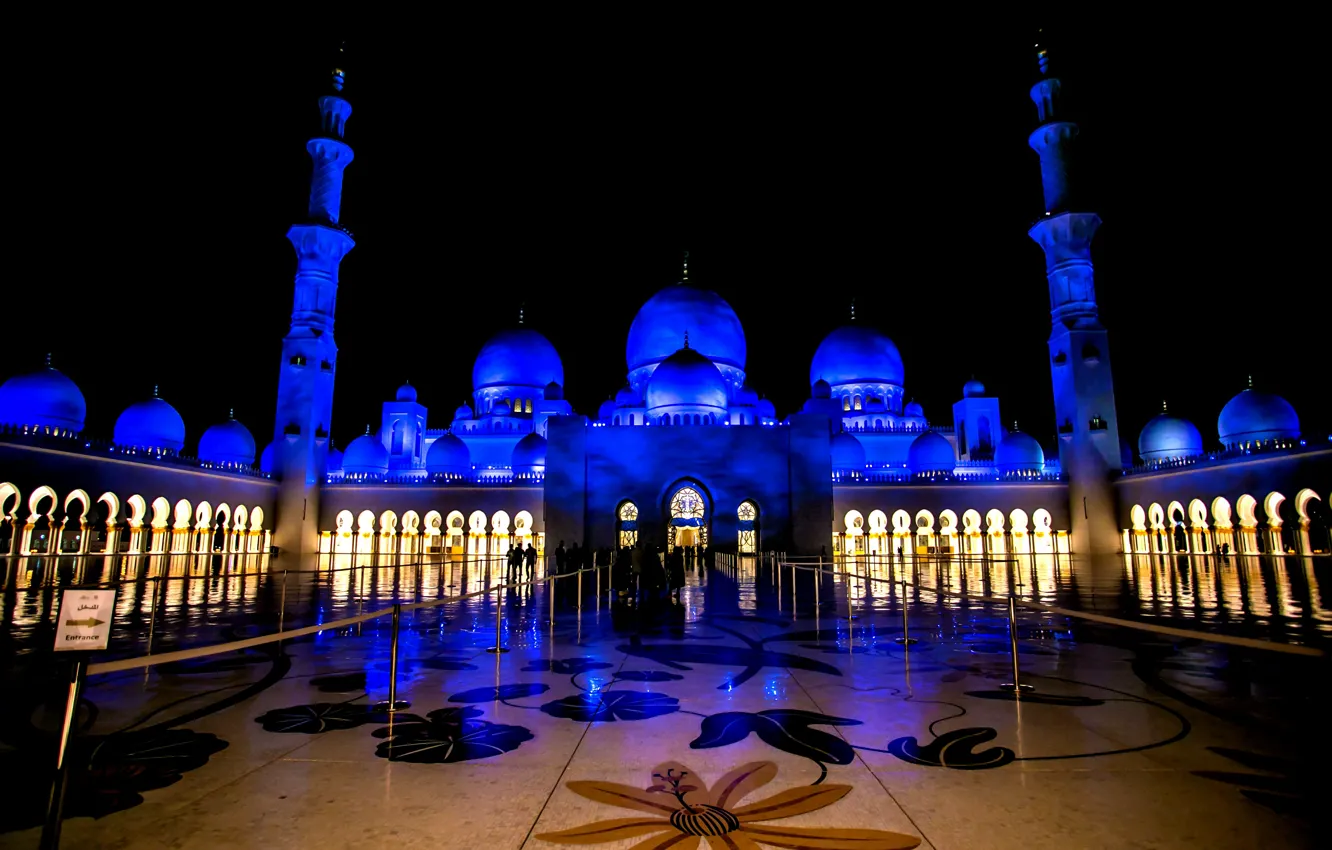Photo wallpaper night, UAE, The Sheikh Zayed Grand mosque, Abu Dhabi, UAE, Sheikh Zayed Grand Mosque, Abu-Dhabi