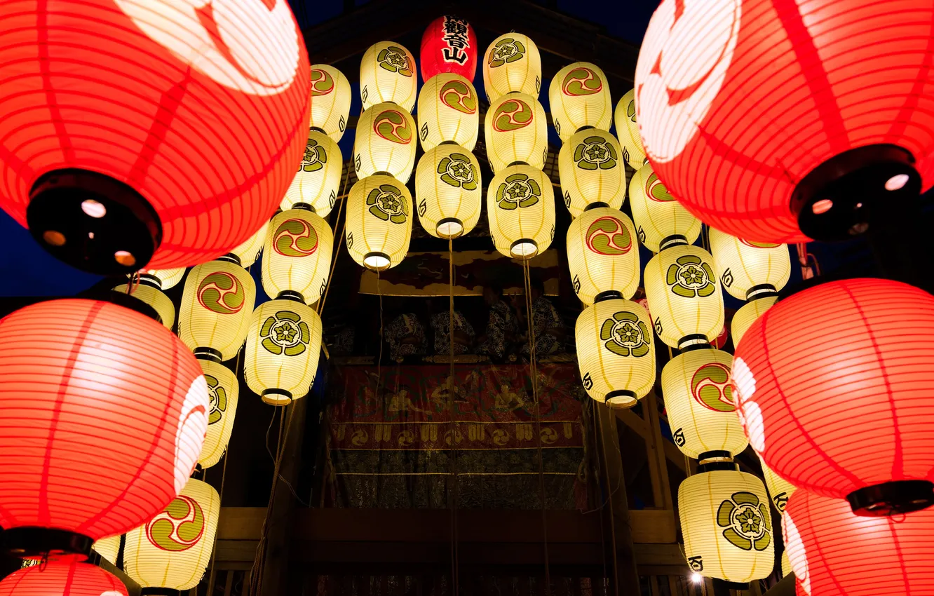 Photo wallpaper Kyoto, glowing flashlights, Kyoto City, Minamikannonyama, Minamikannion, illuminated lanterns