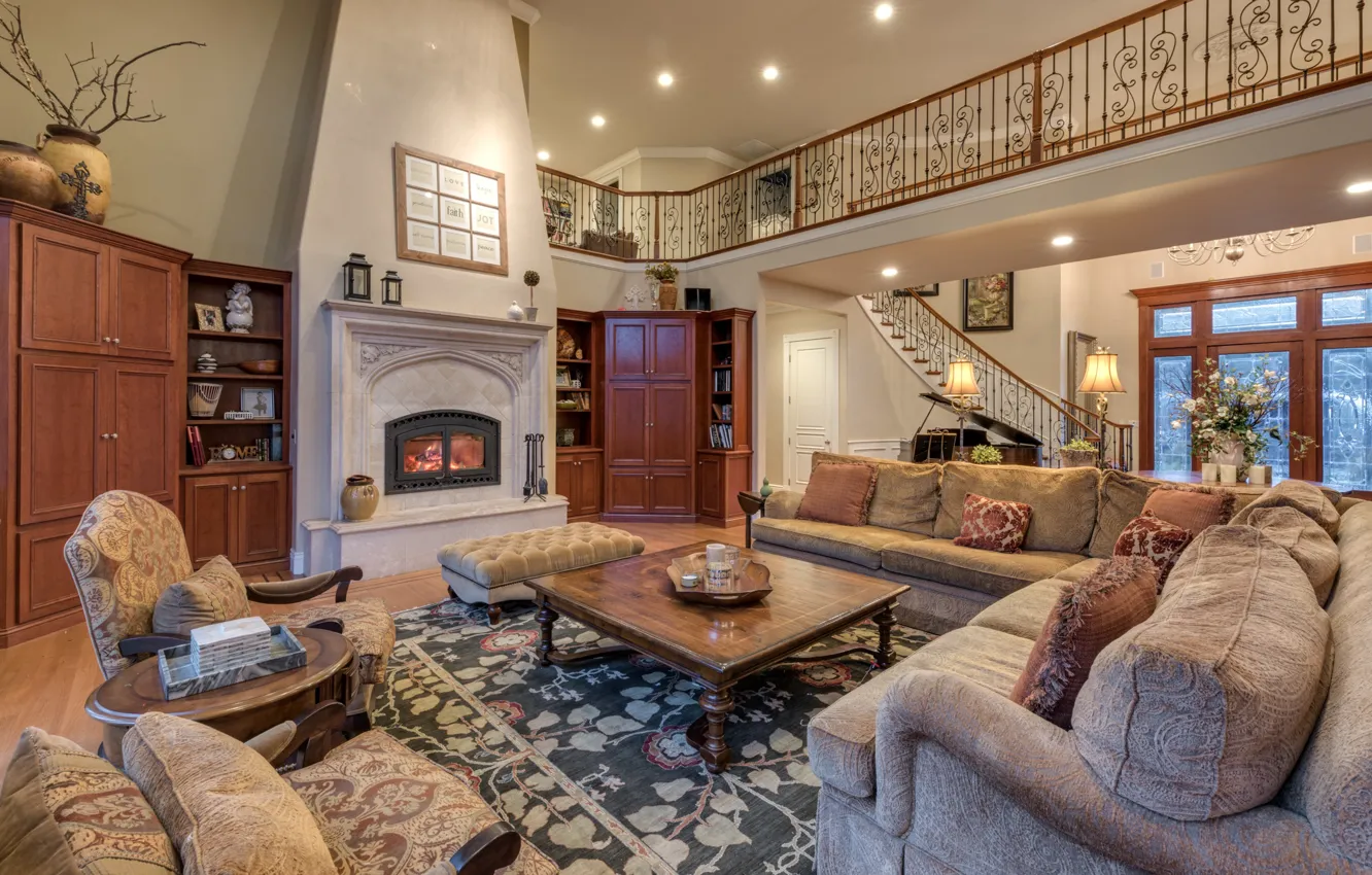 Photo wallpaper design, style, Villa, interior, fireplace, living room, Sacramento