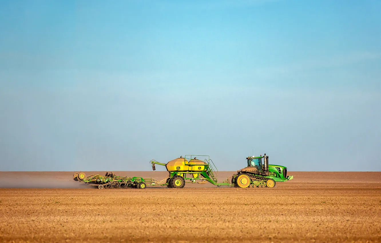 Photo wallpaper the sky, field, dust, harvest, tractor, farm