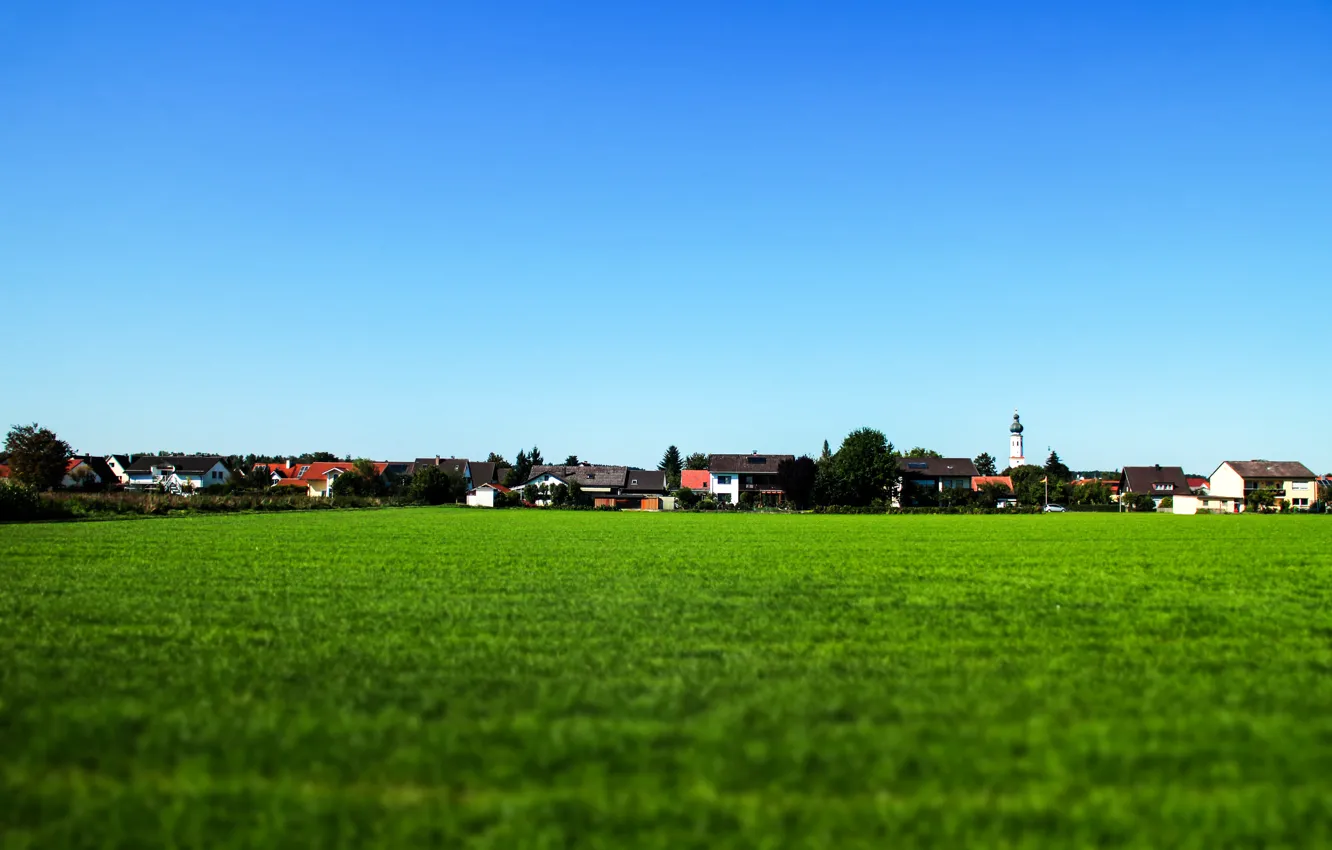 Photo wallpaper field, the sky, grass, blue, village