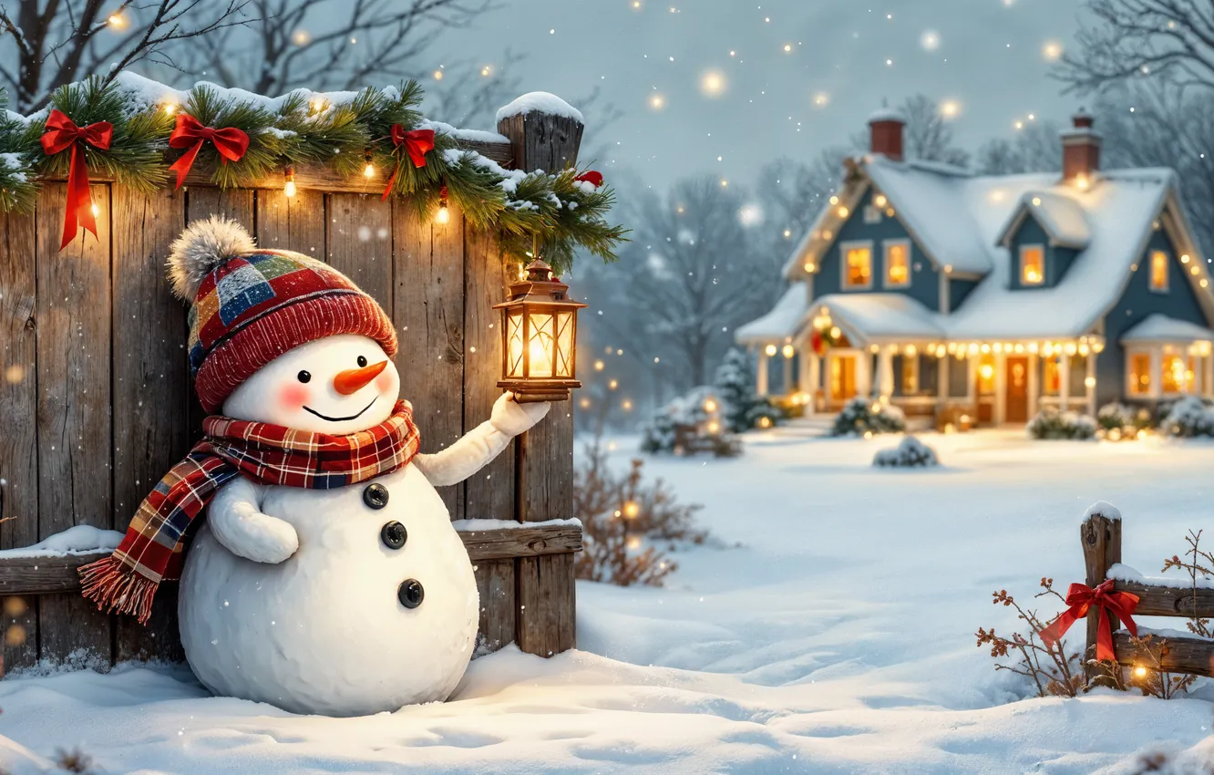 Photo wallpaper winter, snow, decoration, new year, Christmas, snowman, Christmas, winter