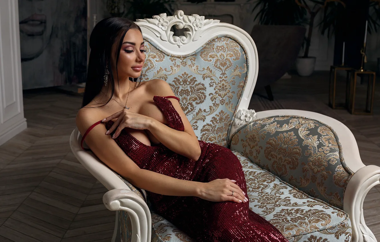 Photo wallpaper girl, cleavage, long hair, dress, breast, photo, photographer, model