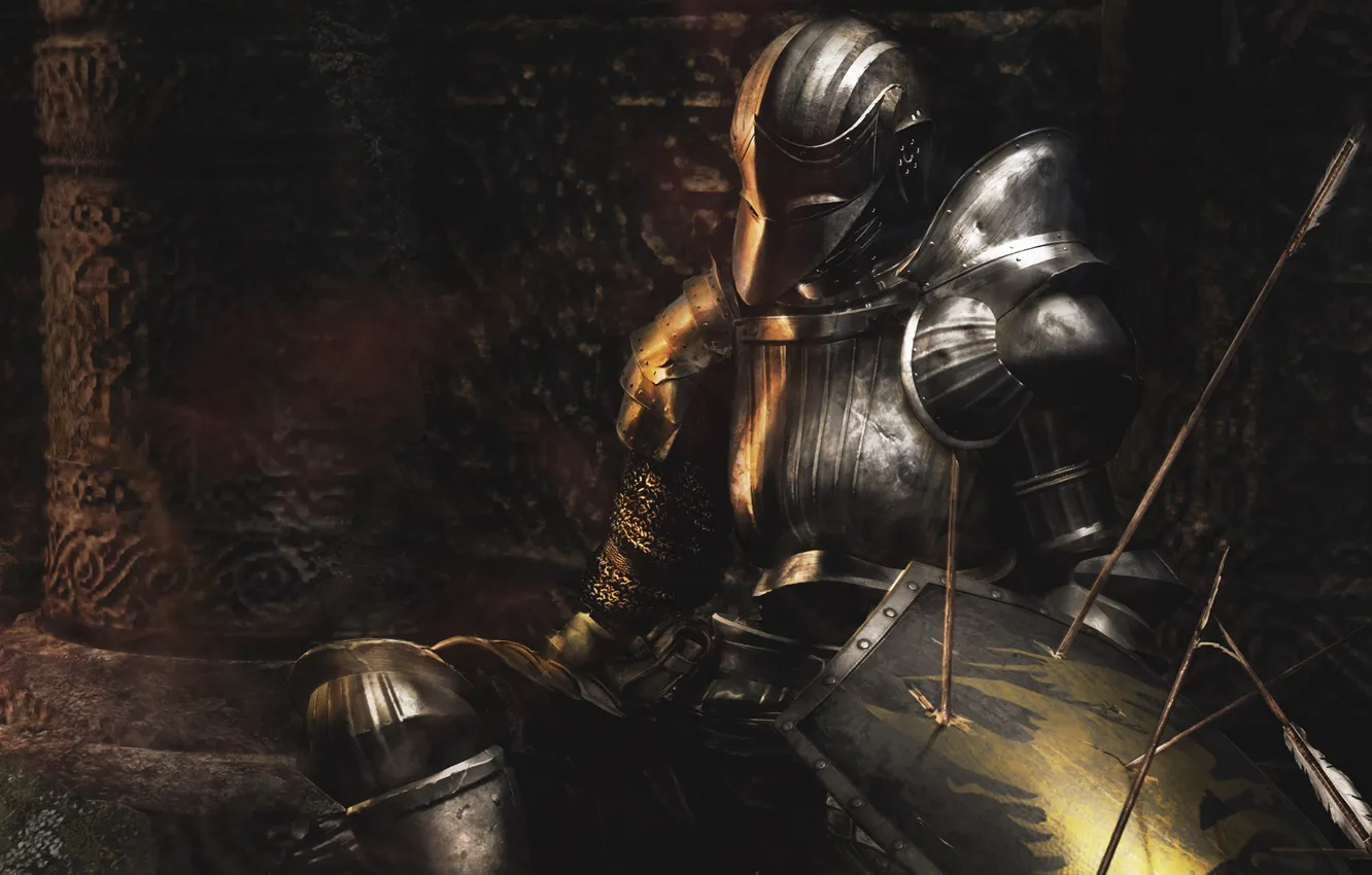 Photo wallpaper armor, warrior, knight, arrows, Demon's Souls