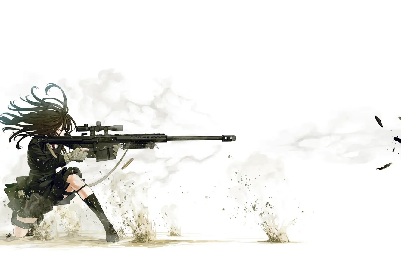 Photo wallpaper girl, anime, sniper, shootout