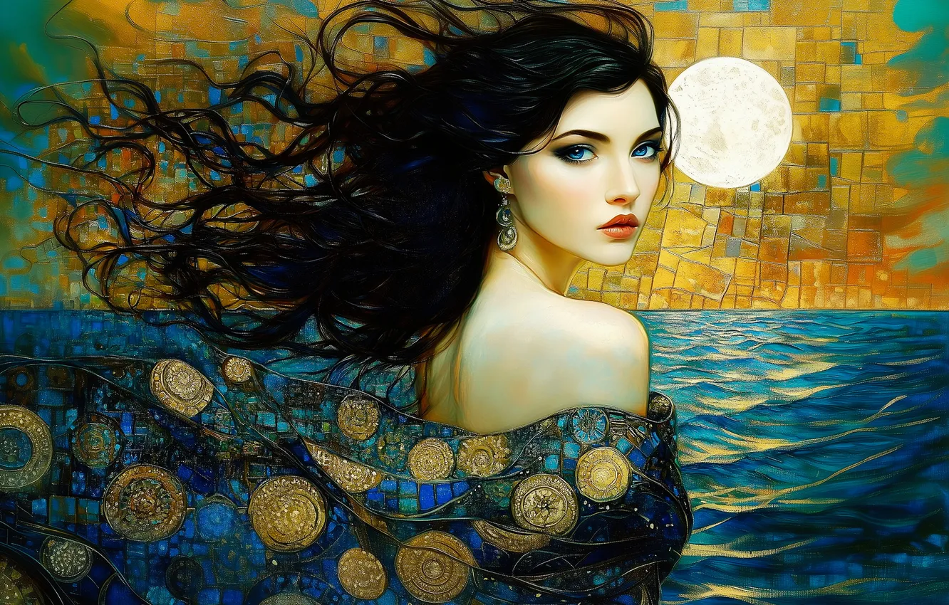 Photo wallpaper look, water, girl, the sun, light, pose, portrait, brunette