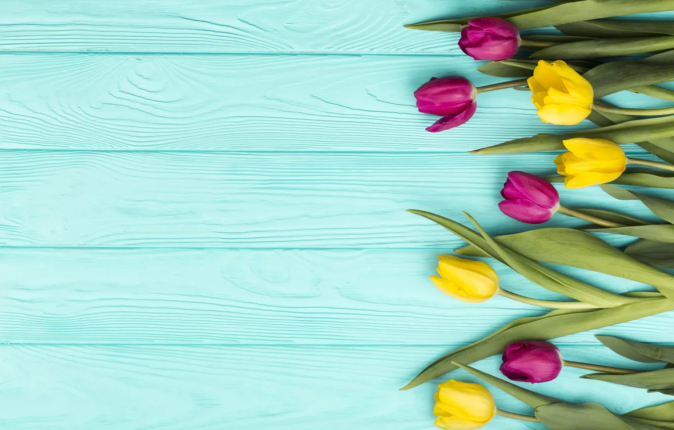 Photo wallpaper flowers, spring, tulips, wood, composition, Ana Lukenda