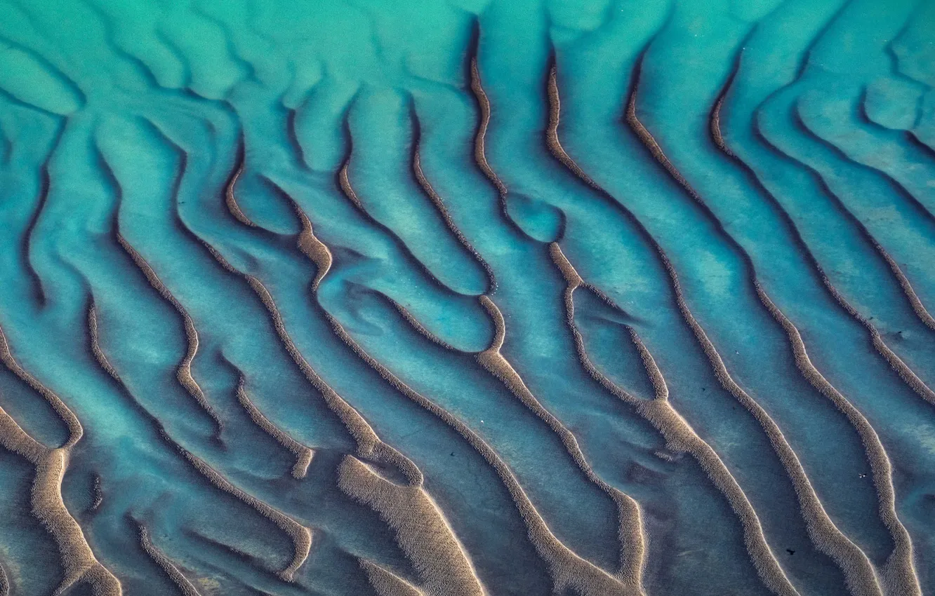 Photo wallpaper sand, water, line, pond, the view from the top, relief