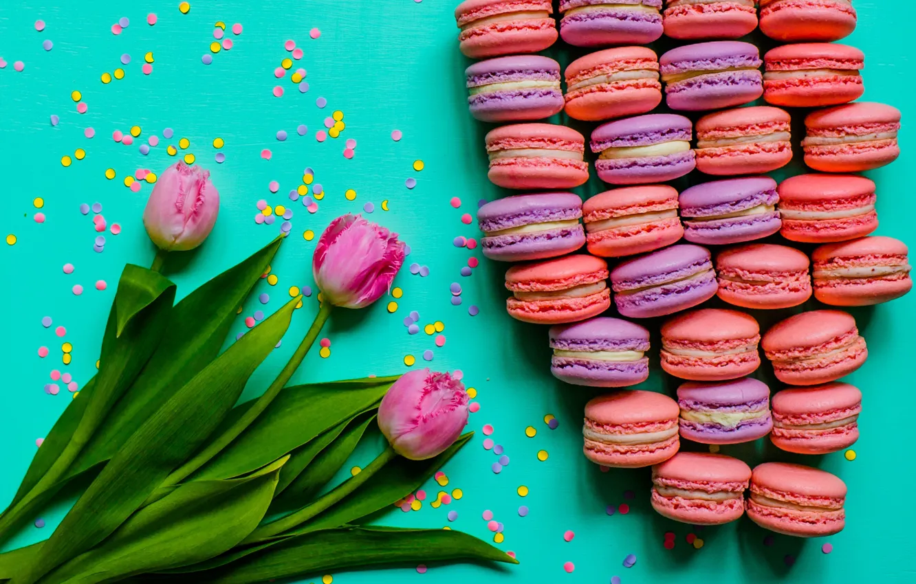 Photo wallpaper tulips, pink, pink, tulips, sweet, dessert, macaroon, macaron