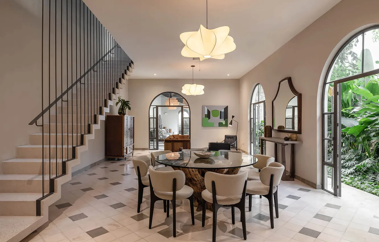 Photo wallpaper design, style, Villa, interior, ladder, dining room, villa in Merida