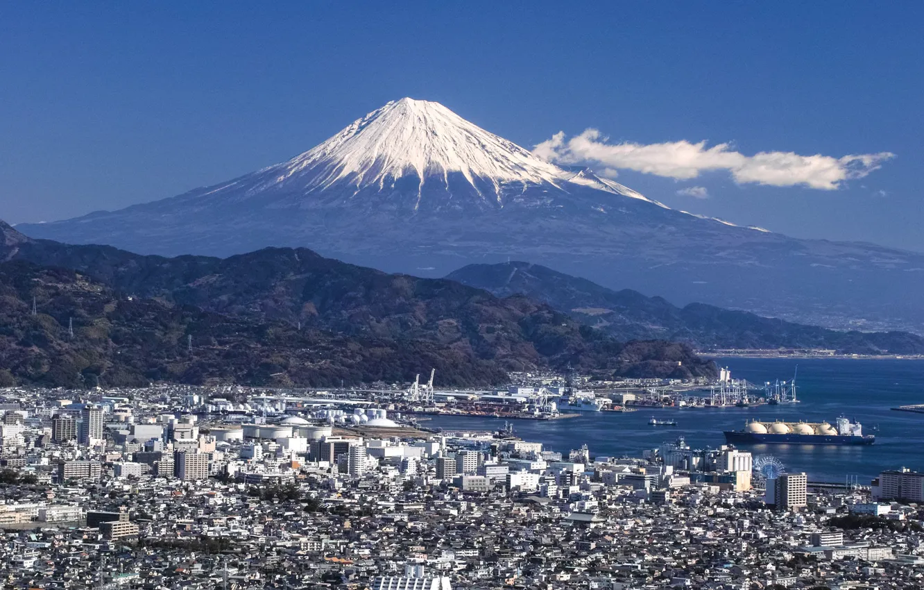 Photo wallpaper landscape, the city, the volcano